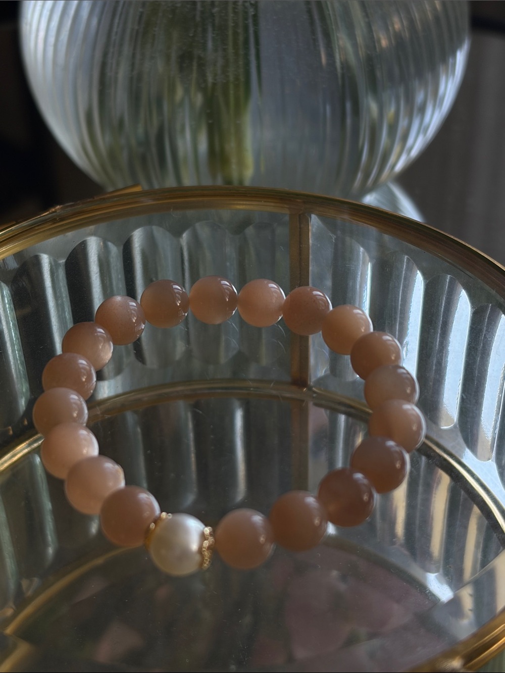 Elegant moonstone Stretch Bracelet with Pearl Accent